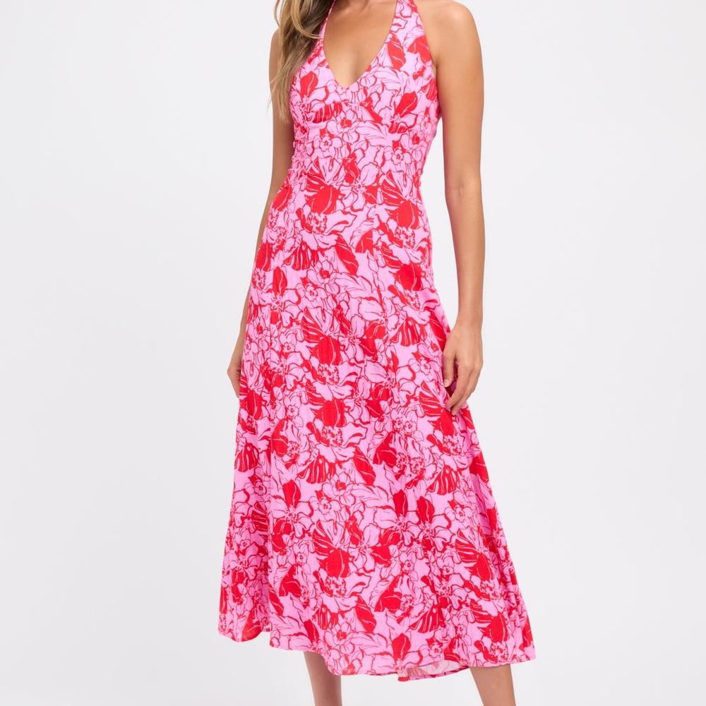 Kookai Tiah Pink Red Halter Sundress Midi